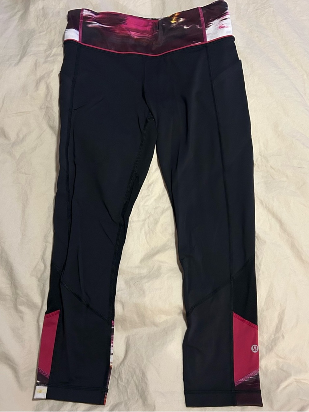 lululemon athletica Black Leggings with Magenta and White Waistband